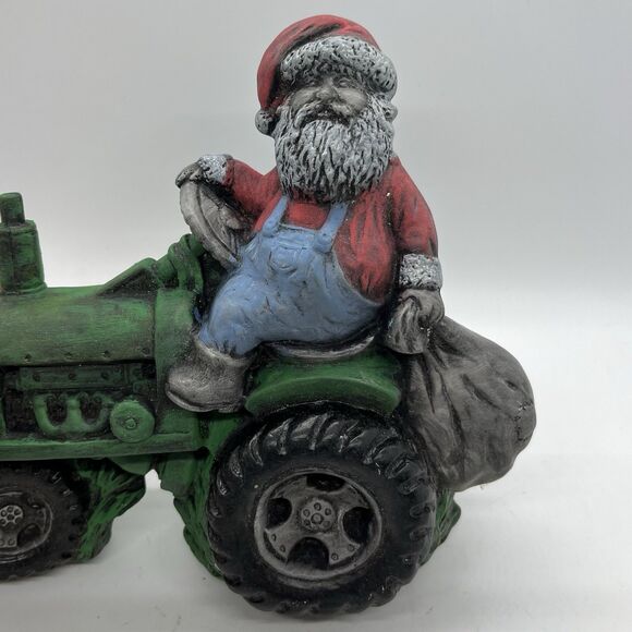 Vintage Hobbyist Ceramic Santa On Tractor Figurine 7” Christmas Rustic Country - Picture 2 of 6